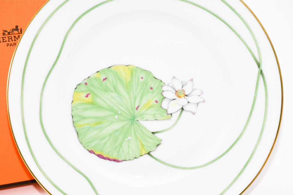 Hermes Nile Dessert Plate 22.5 cm porcelain green Nil lotus 8.75"