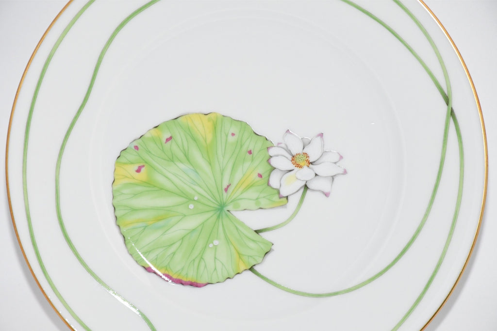 Hermes Nile Dessert Plate 22.5 cm porcelain green Nil lotus 8.75" YA100