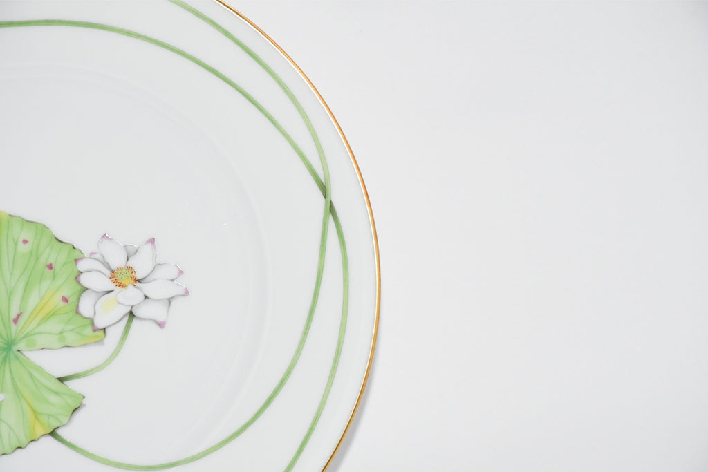 Hermes Nile Dessert Plate 22.5 cm porcelain green Nil lotus 8.75" YA100