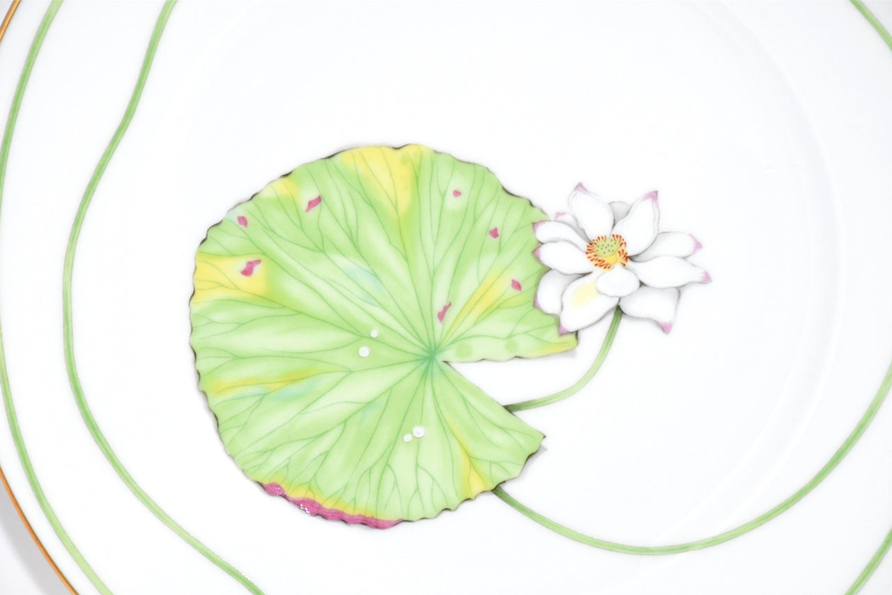 Hermes Nile Dessert Plate 22.5 cm porcelain green Nil lotus 8.75" YA100
