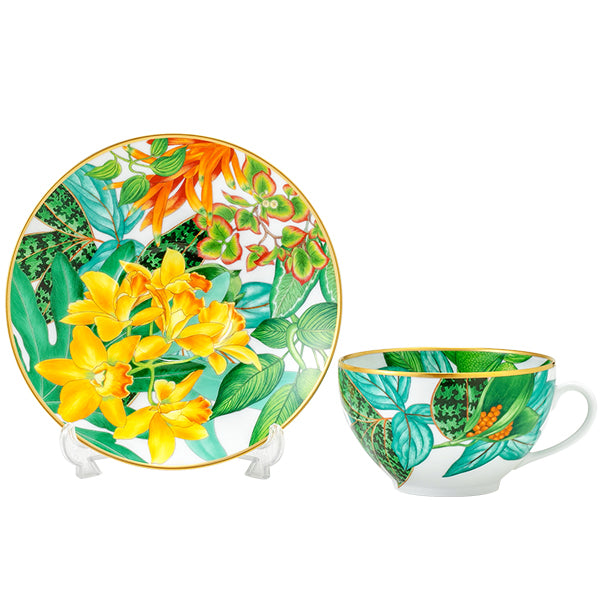 Hermes Passifolia Morning Cup and Saucer 2 set green porcelain soup bowl coffee 370 ml