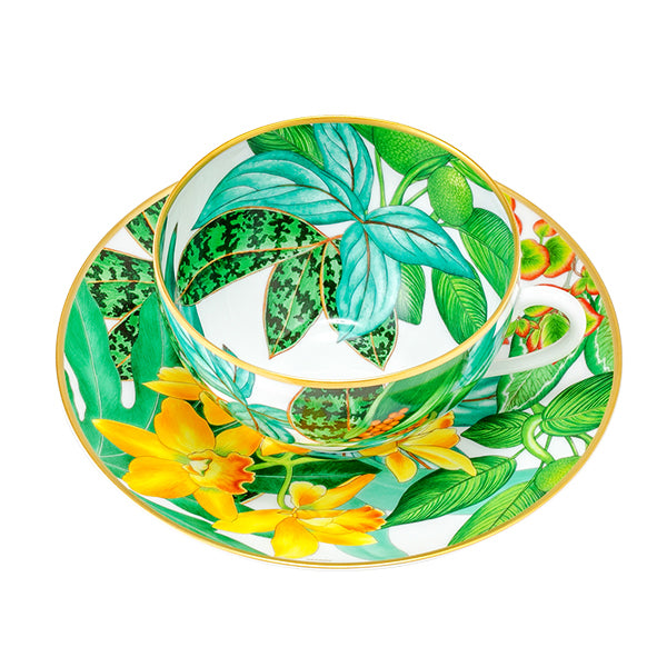 Hermes Passifolia Morning Cup and Saucer 2 set green porcelain soup bowl coffee 370 ml