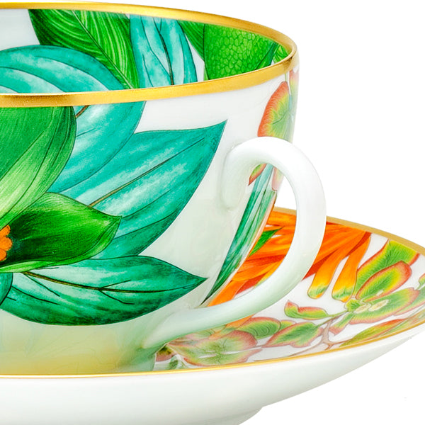 Hermes Passifolia Morning Cup and Saucer 2 set green porcelain soup bowl coffee 370 ml