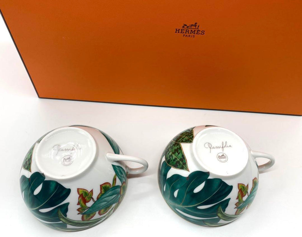 Hermes Passifolia Morning Cup and Saucer 2 set green porcelain soup bowl coffee 370 ml