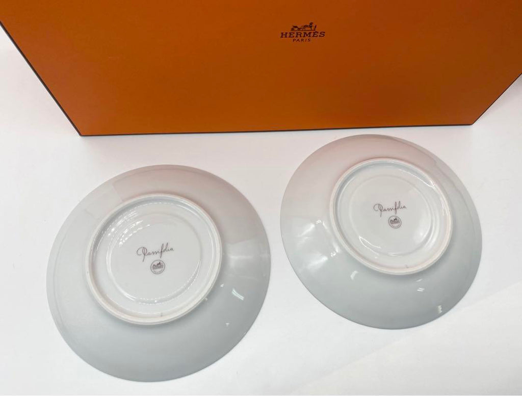 Hermes Passifolia Morning Cup and Saucer 2 set green porcelain soup bowl coffee 370 ml