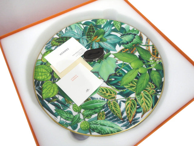 Hermes Passifolia Serving Plate 32 cm Set of 2 porcelain dinner green leaf