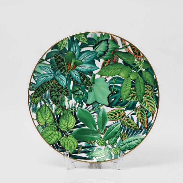 Hermes Passifolia Serving Plate 32 cm Set of 2 porcelain dinner green leaf