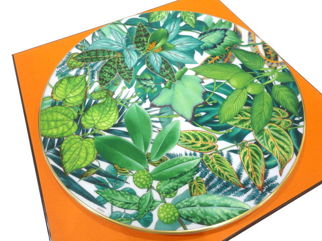 Hermes Passifolia Serving Plate 32 cm Set of 2 porcelain dinner green leaf
