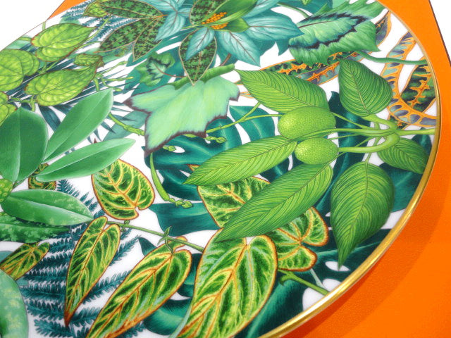Hermes Passifolia Serving Plate 32 cm Set of 2 porcelain dinner green leaf