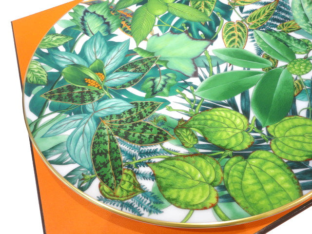 Hermes Passifolia Serving Plate 32 cm Set of 2 porcelain dinner green leaf