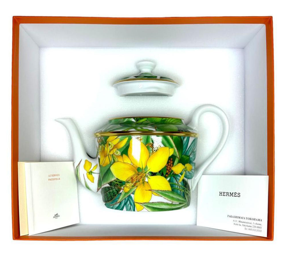 Hermes Passifolia Teapot porcelain green leaf flower coffee tea 1400 ml
