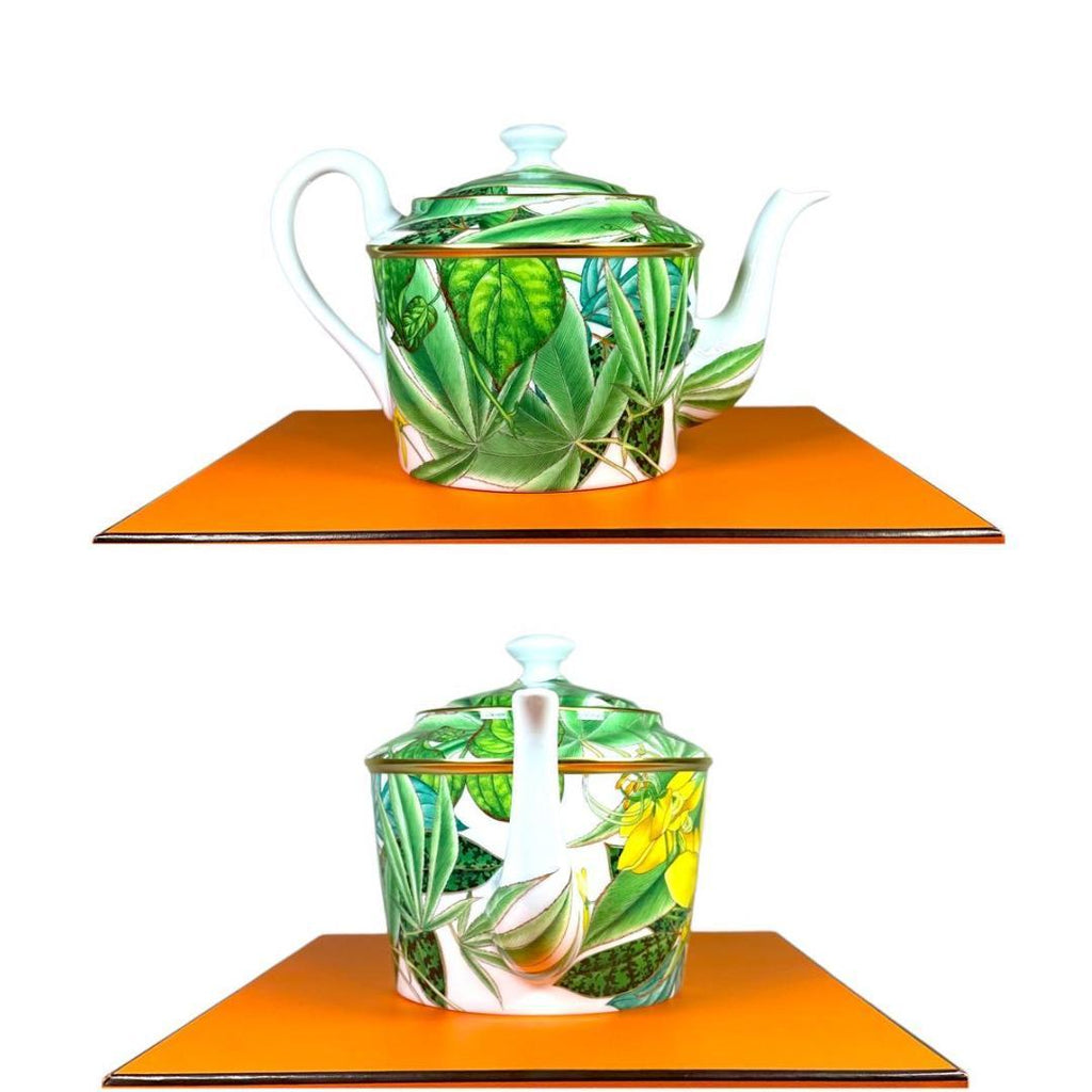 Hermes Passifolia Teapot porcelain green leaf flower coffee tea 1400 ml