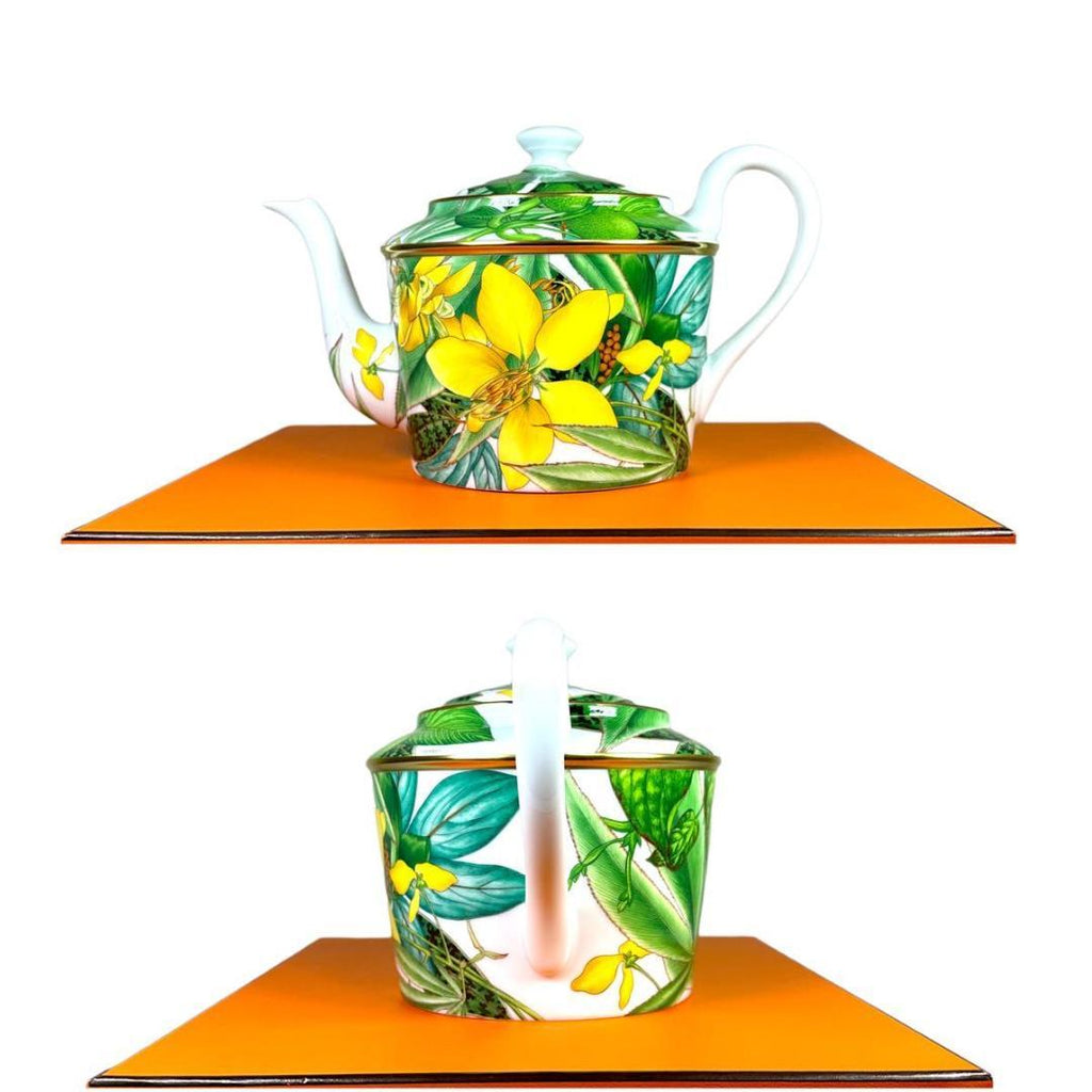 Hermes Passifolia Teapot porcelain green leaf flower coffee tea 1400 ml