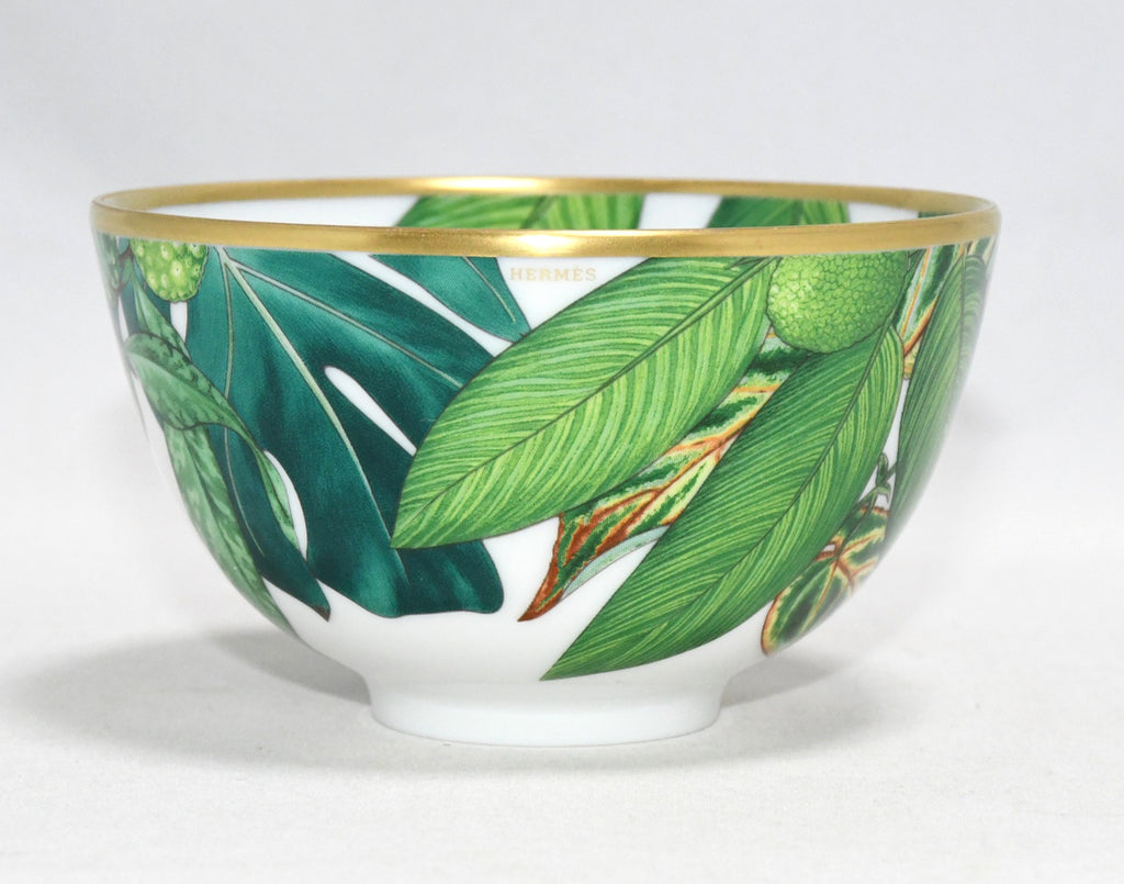 Hermes Passifolia bowl PM 9.5 cm green porcelain leaf flower plate 210 ml