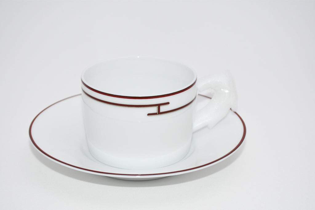 Hermes Rhythm Tea Cup and Saucer 2 set red porcelain coffee white