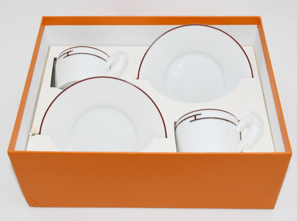 Hermes Rhythm Tea Cup and Saucer 2 set red porcelain coffee white