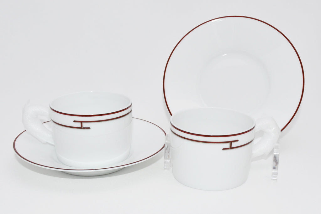Hermes Rhythm Tea Cup and Saucer 2 set red porcelain coffee white