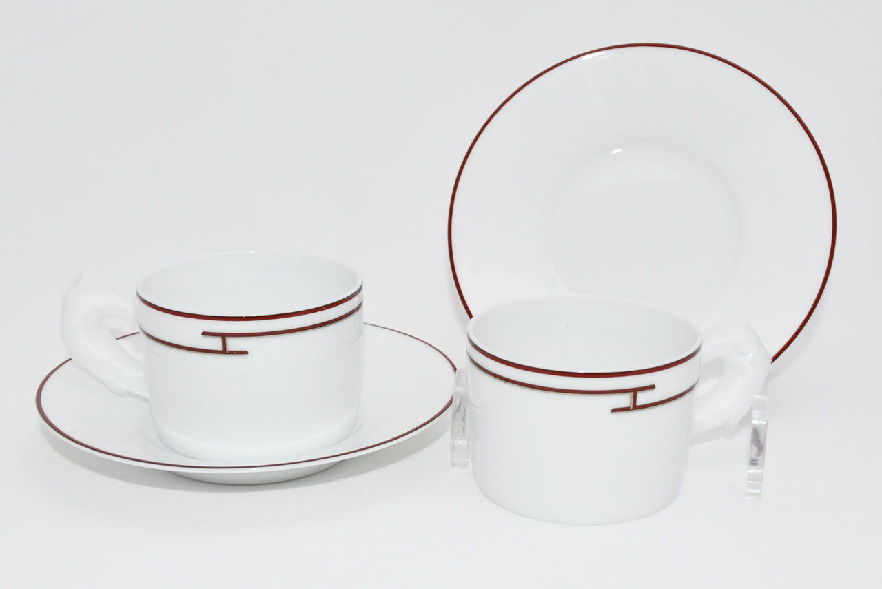 Hermes Rhythm Tea Cup and Saucer 2 set red porcelain coffee white