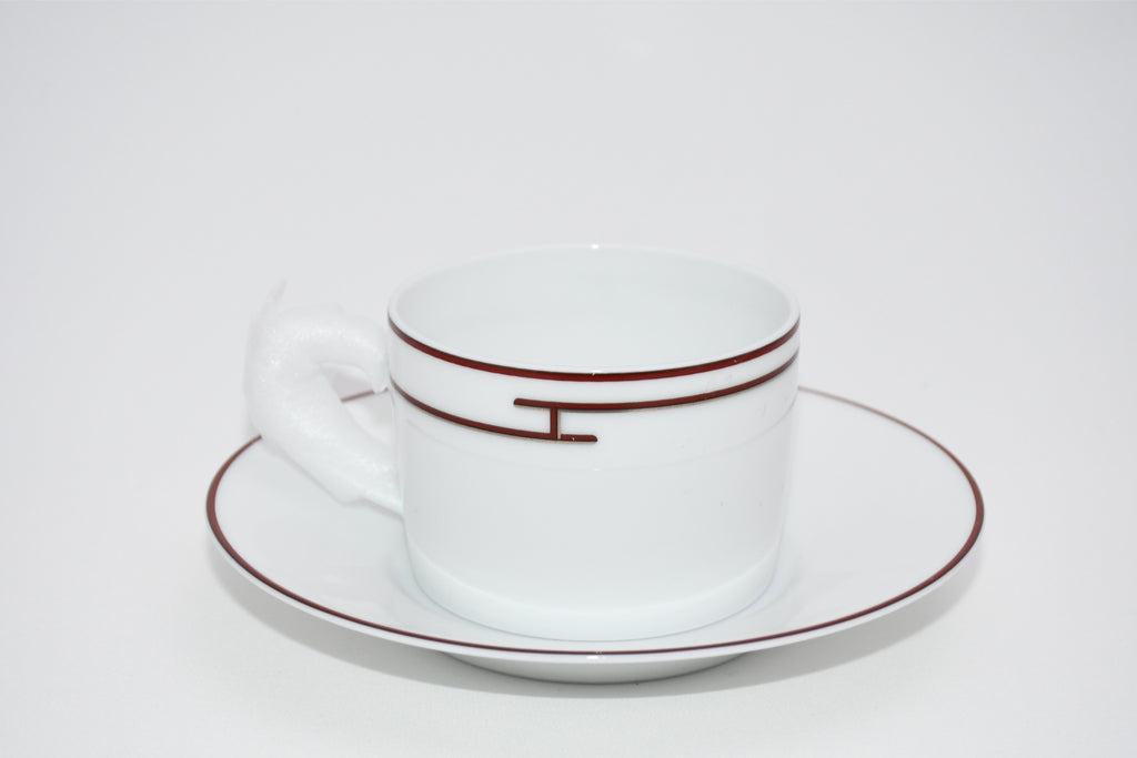 Hermes Rhythm Tea Cup and Saucer 2 set red porcelain coffee white