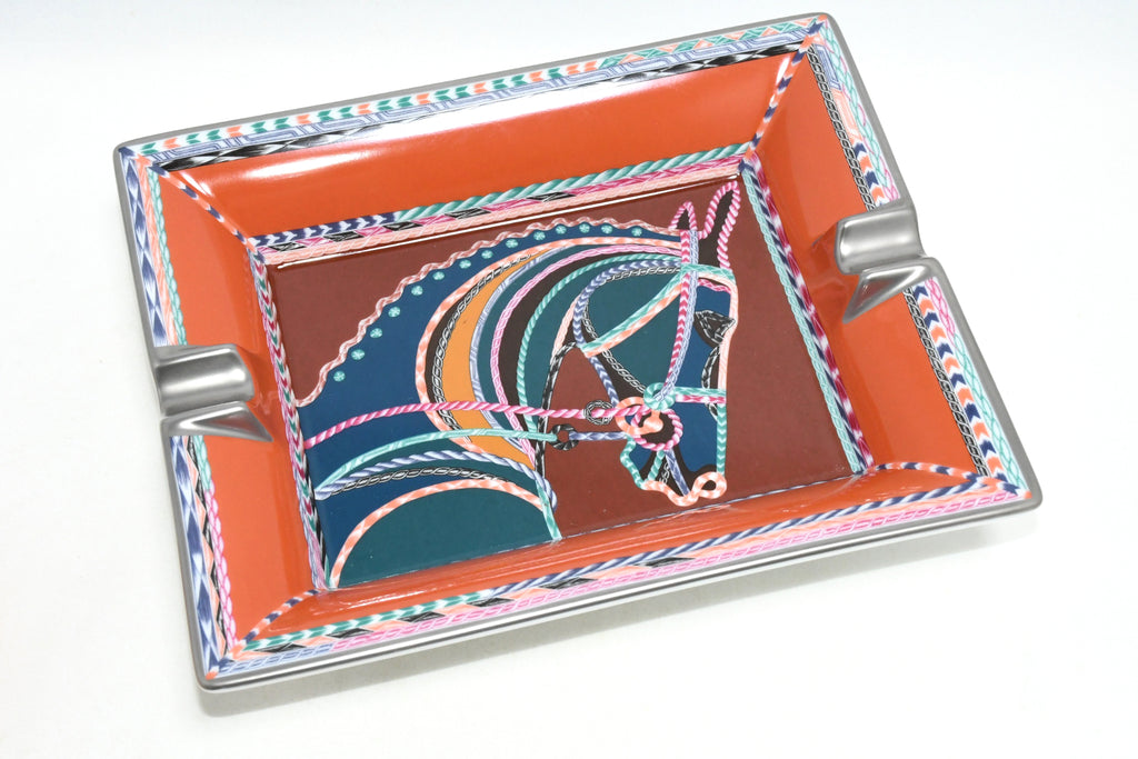 Hermes Robe du Soir Change tray porcelain Ashtray plate orange dress horse