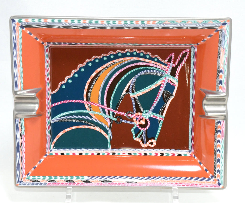 Hermes Robe du Soir Change tray porcelain Ashtray plate orange dress horse