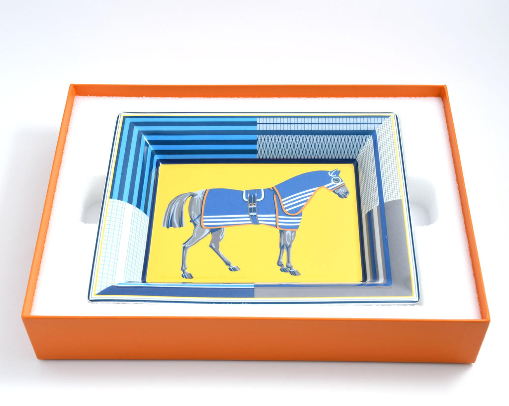 Hermes Rocabar a Cheval Change tray blue porcelain Ashtray horse plate Vide Poche