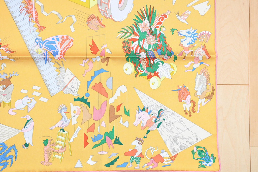 Hermes Scarf Academia Hippica 90 cm silk orange Carre horse academy 35"