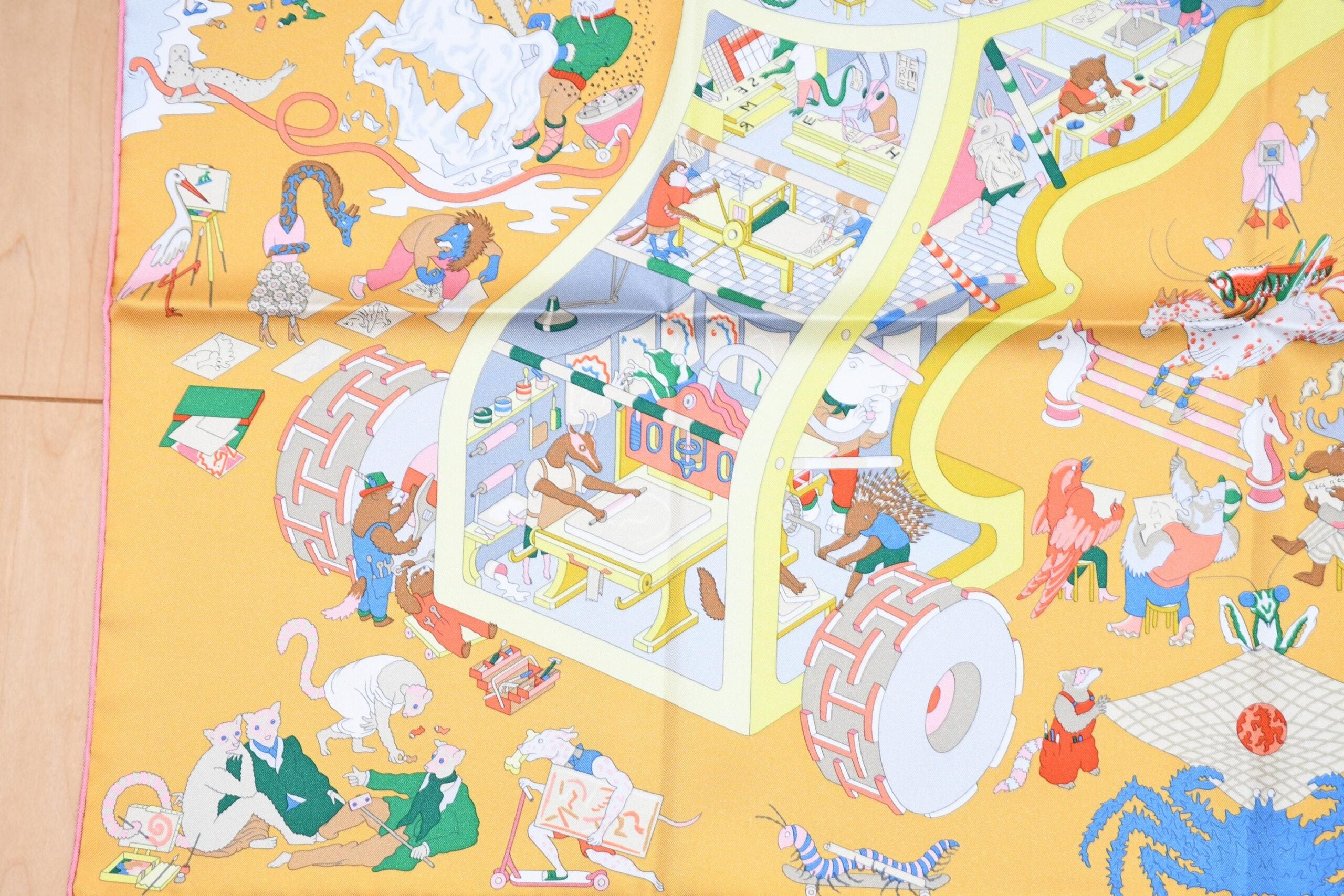 Hermes Scarf Academia Hippica 90 cm silk orange Carre horse