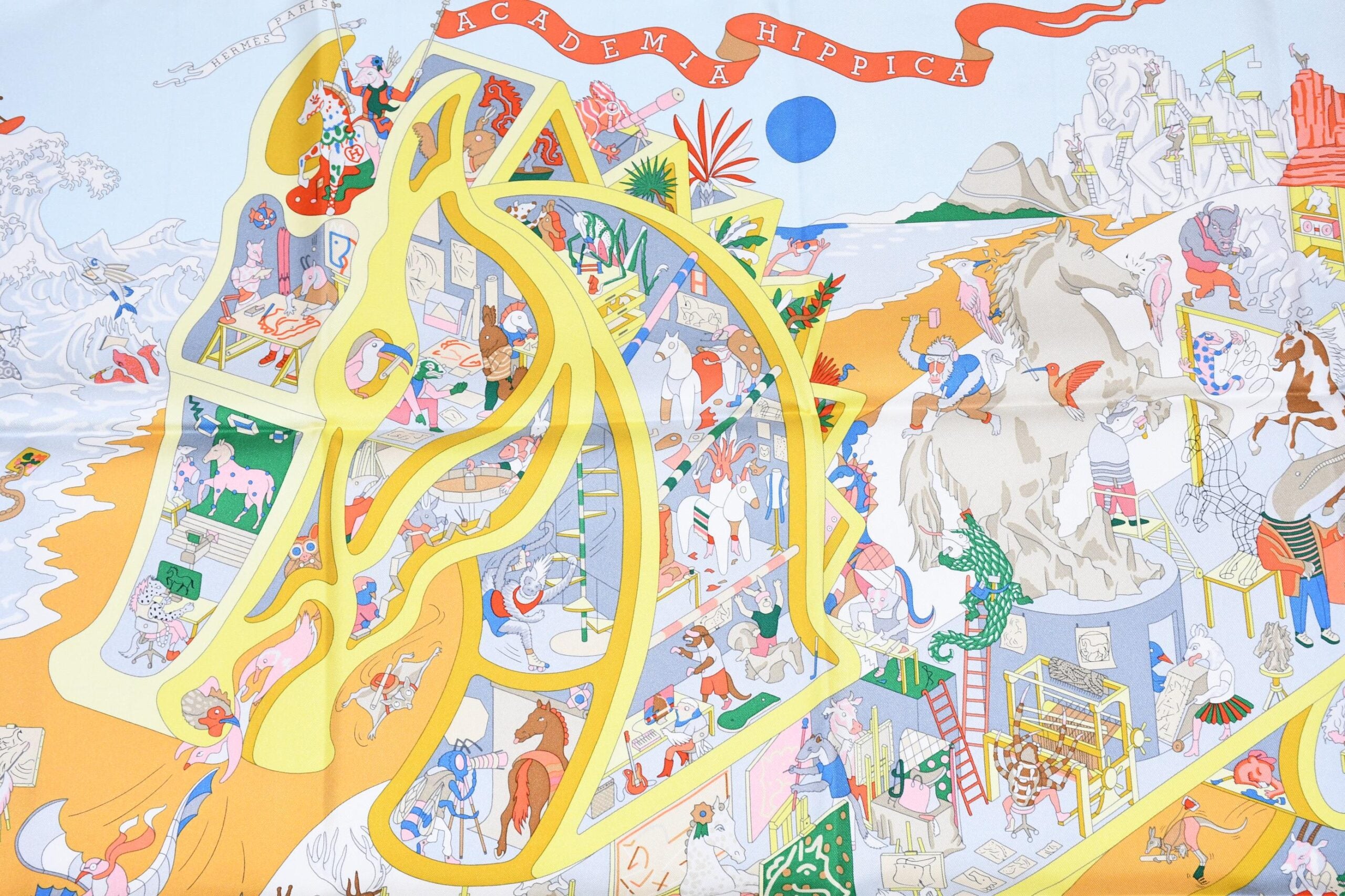 Hermes Scarf Academia Hippica 90 cm silk orange Carre horse