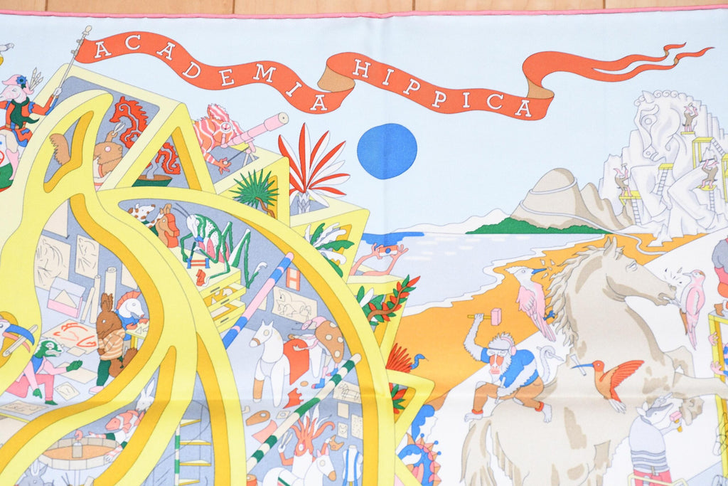 Hermes Scarf Academia Hippica 90 cm silk orange Carre horse academy 35"
