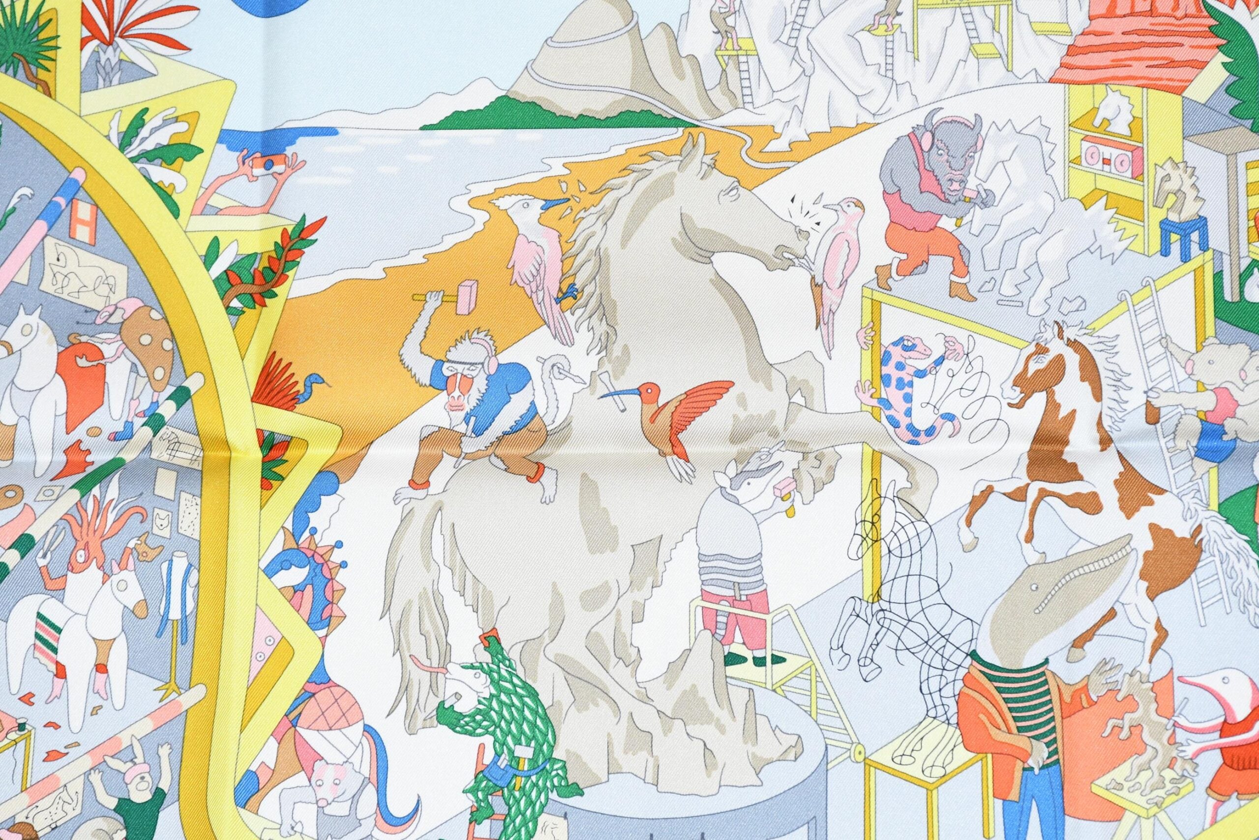 Hermes Scarf Academia Hippica 90 cm silk orange Carre horse