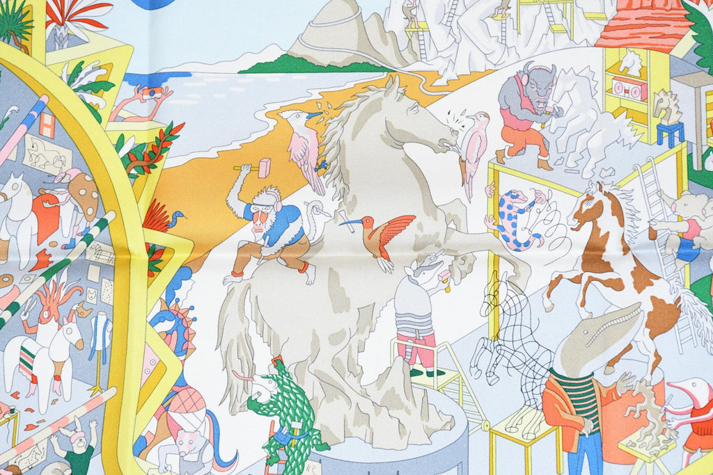 Hermes Scarf Academia Hippica 90 cm silk orange Carre horse academy 35"