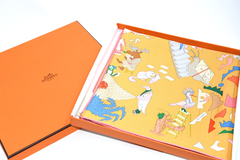 Hermes Scarf Academia Hippica 90 cm silk orange Carre horse academy 35"