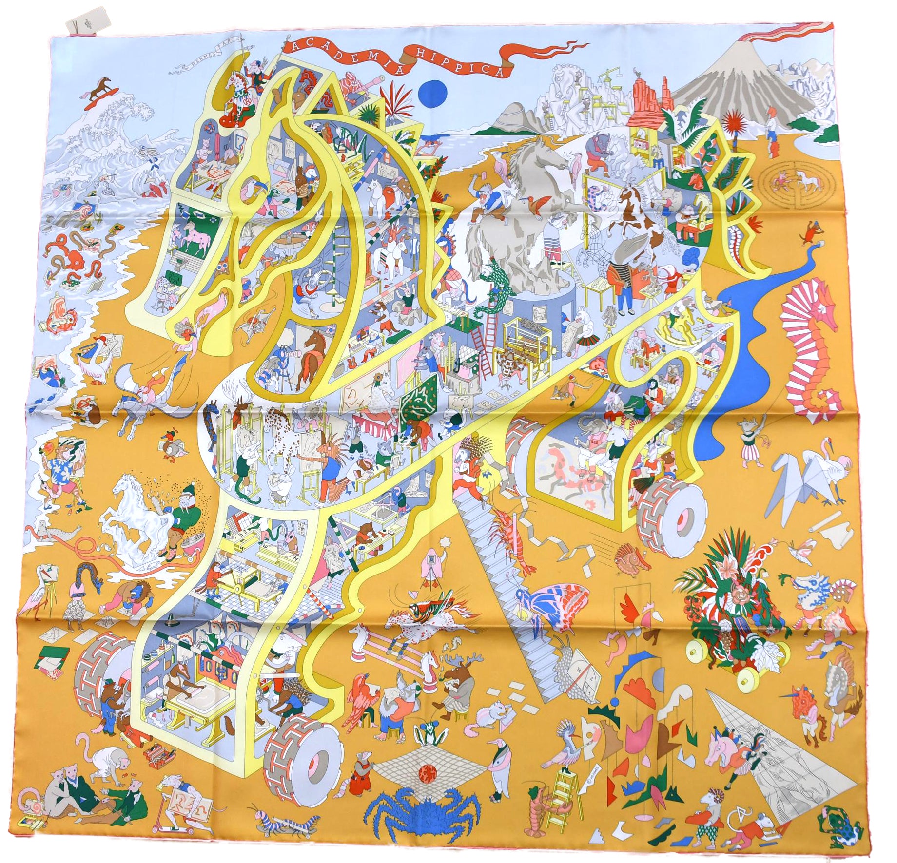 Hermes Scarf Academia Hippica 90 cm silk orange Carre horse