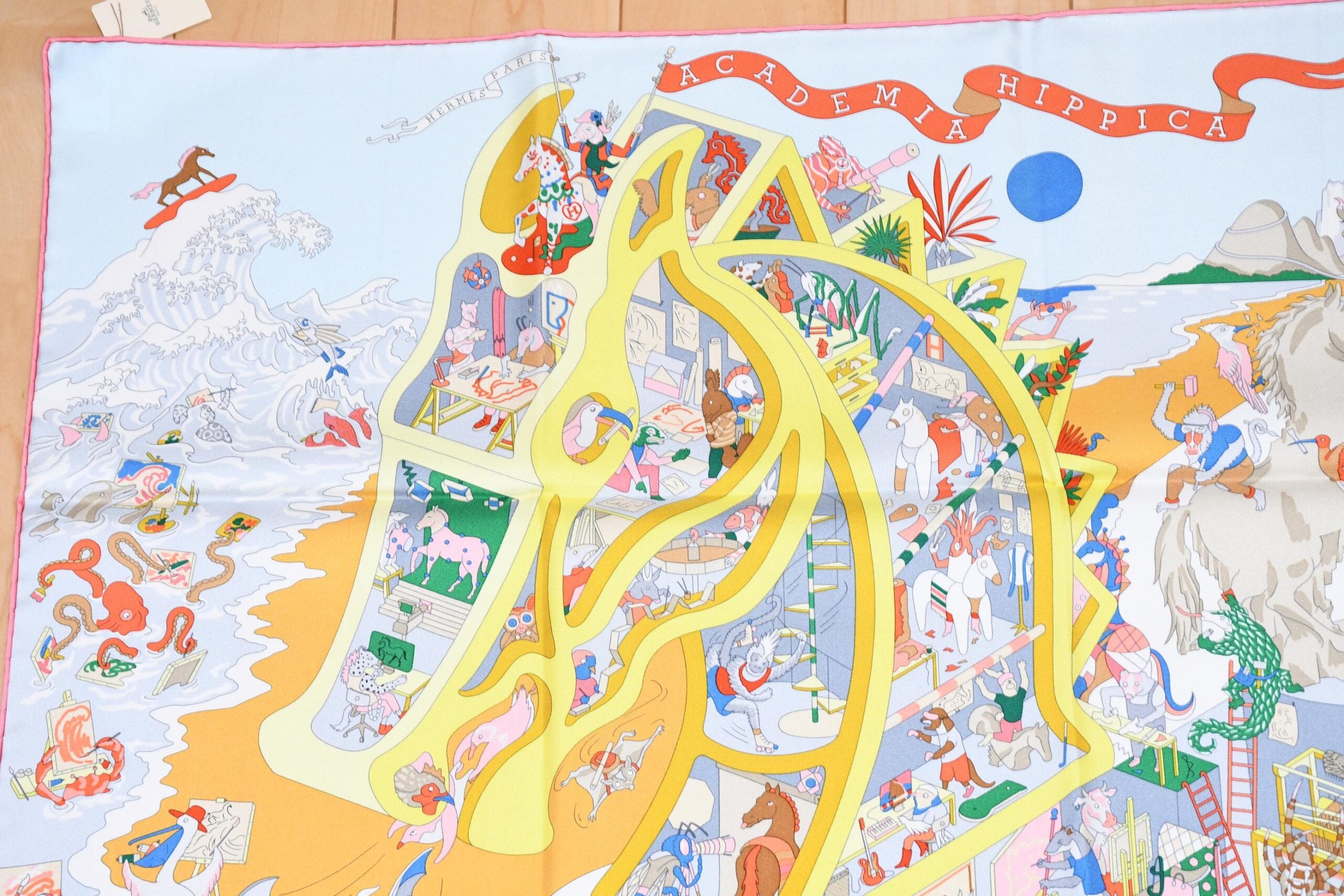 Hermes Scarf Academia Hippica 90 cm silk orange Carre horse