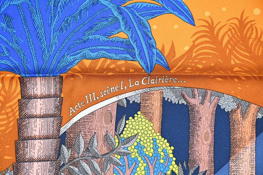 Hermes Scarf Acte III Scene I La Clairiere 90 cm silk blue orange Carre sun 35"