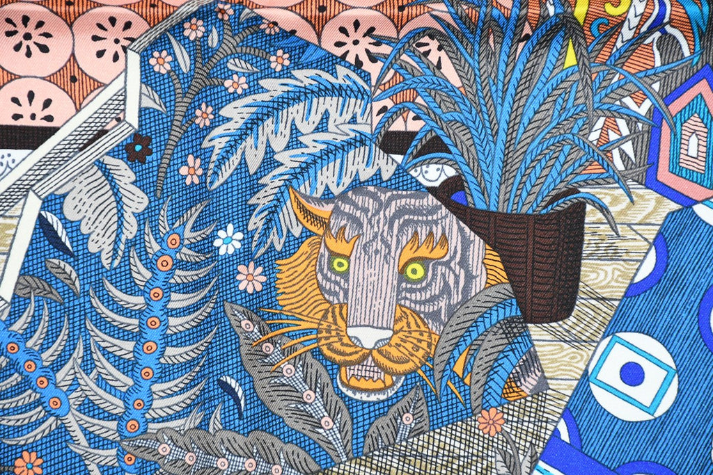 Hermes Scarf Acte III Scene I La Clairiere 90 cm silk blue orange Carre sun 35"