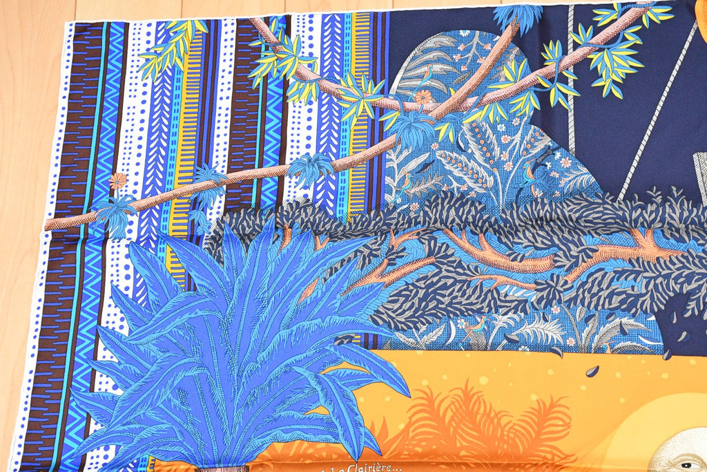 Hermes Scarf Acte III Scene I La Clairiere 90 cm silk blue orange Carre sun 35"