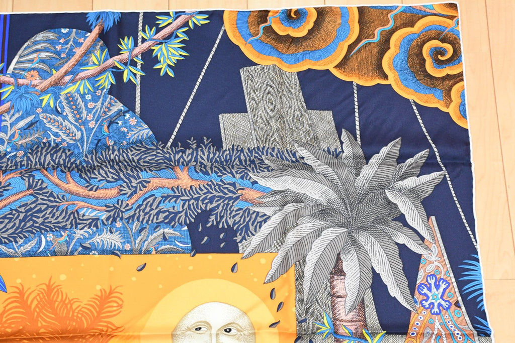 Hermes Scarf Acte III Scene I La Clairiere 90 cm silk blue orange Carre sun 35"
