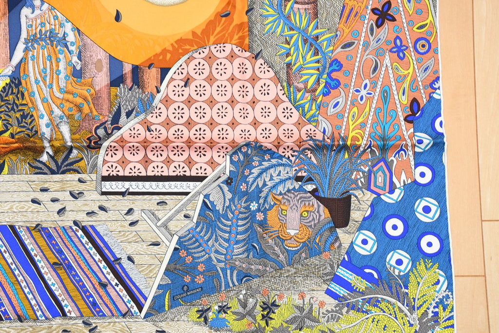 Hermes Scarf Acte III Scene I La Clairiere 90 cm silk blue orange Carre sun 35"