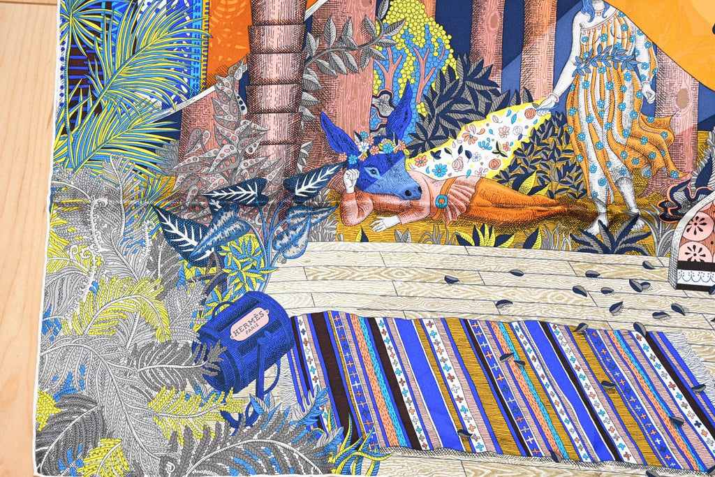 Hermes Scarf Acte III Scene I La Clairiere 90 cm silk blue orange Carre sun 35"