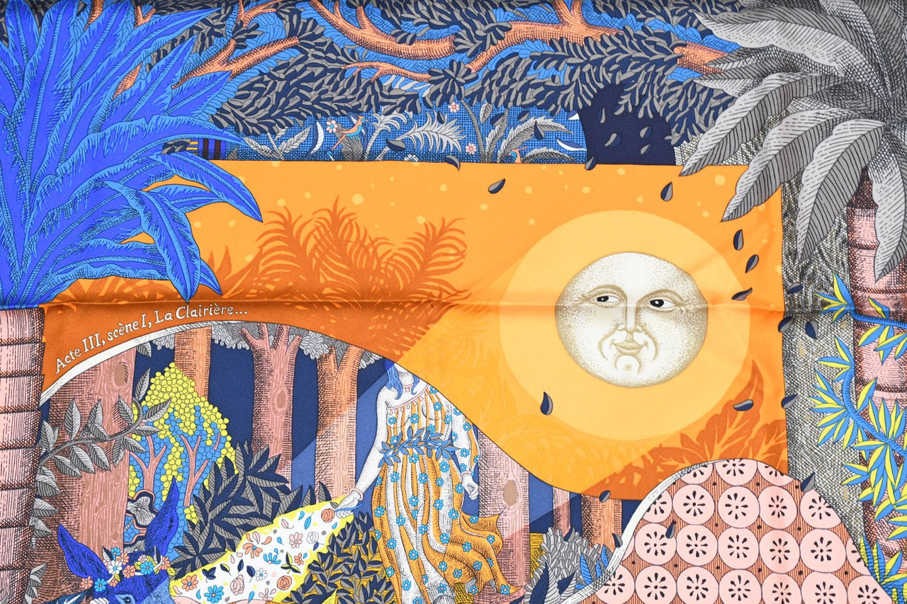 Hermes Scarf Acte III Scene I La Clairiere 90 cm silk blue orange Carre sun 35"