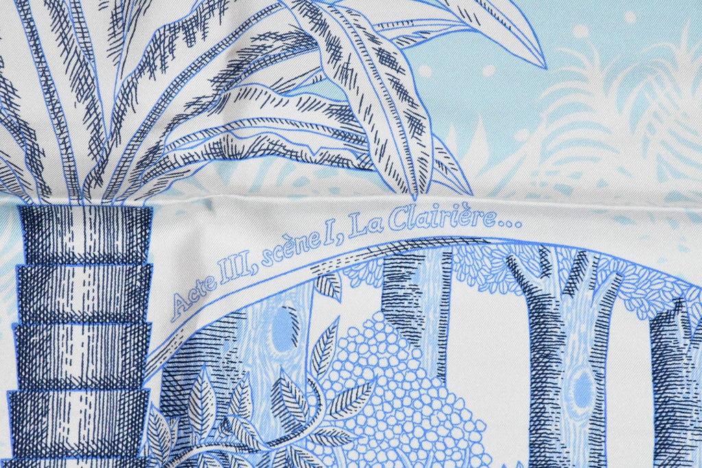 Hermes Scarf Acte III Scene I La Clairiere 90 cm silk light blue Carre sun NWT