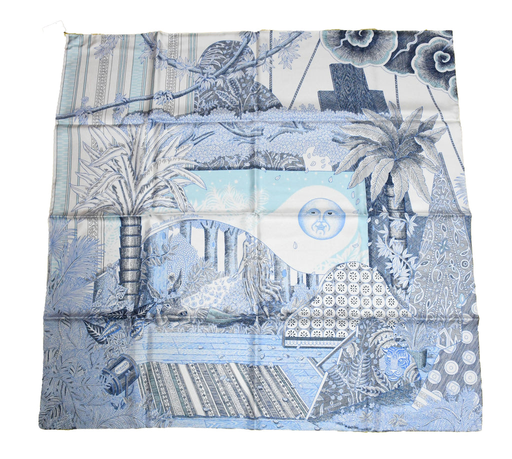 Hermes Scarf Acte III Scene I La Clairiere 90 cm silk light blue Carre sun NWT
