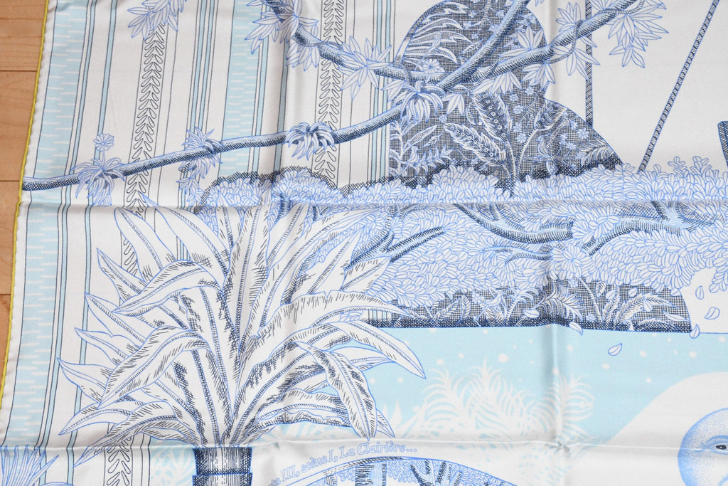 Hermes Scarf Acte III Scene I La Clairiere 90 cm silk light blue Carre sun NWT