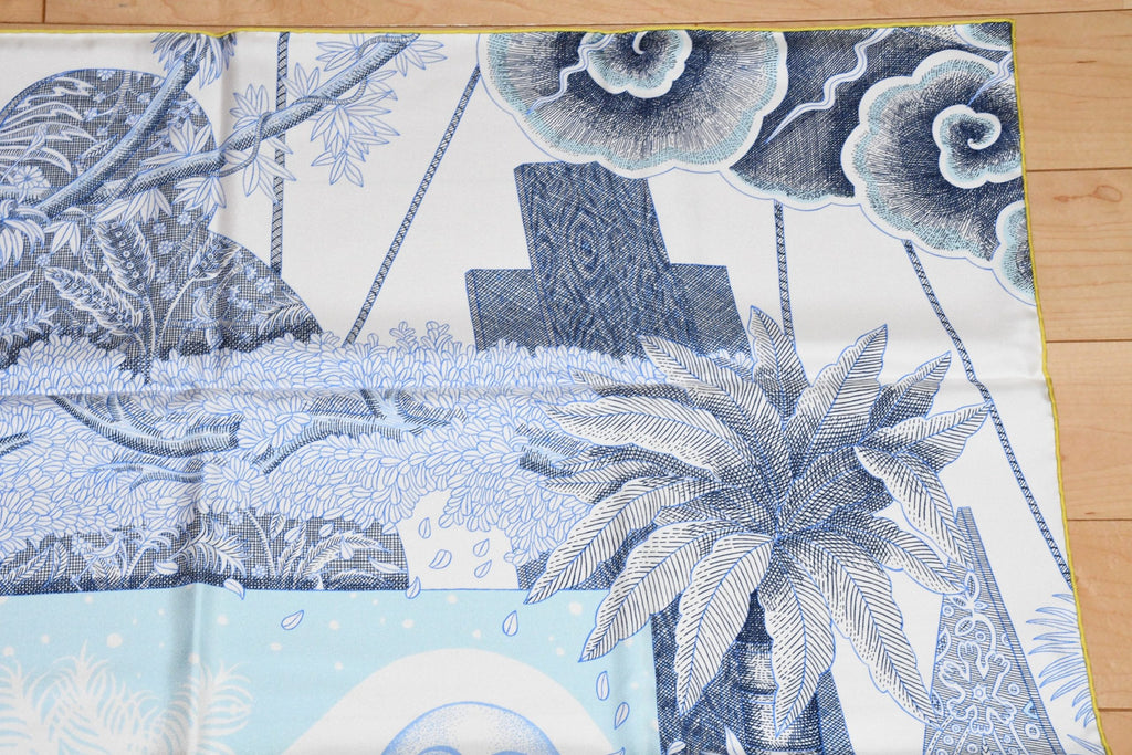 Hermes Scarf Acte III Scene I La Clairiere 90 cm silk light blue Carre sun NWT