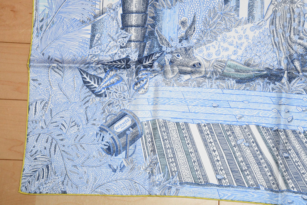 Hermes Scarf Acte III Scene I La Clairiere 90 cm silk light blue Carre sun NWT