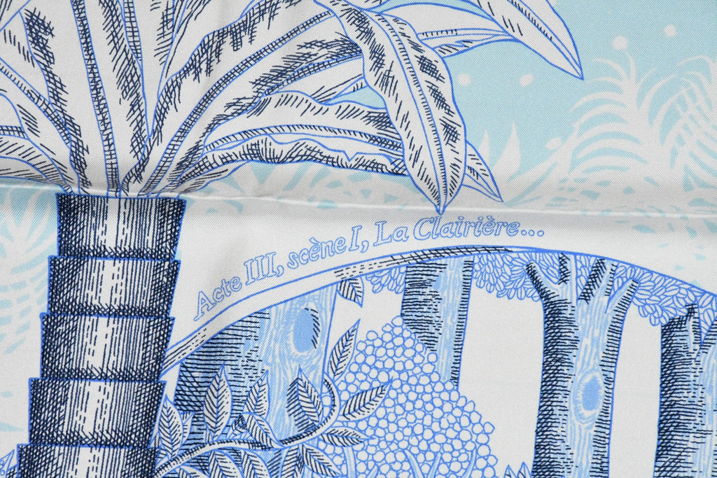Hermes Scarf Acte III Scene I La Clairiere 90 cm silk light blue Carre sun 380