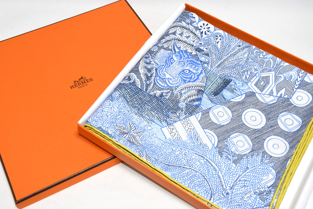 Hermes Scarf Acte III Scene I La Clairiere 90 cm silk light blue Carre sun 380