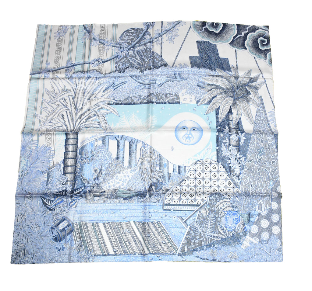 Hermes Scarf Acte III Scene I La Clairiere 90 cm silk light blue Carre sun 380